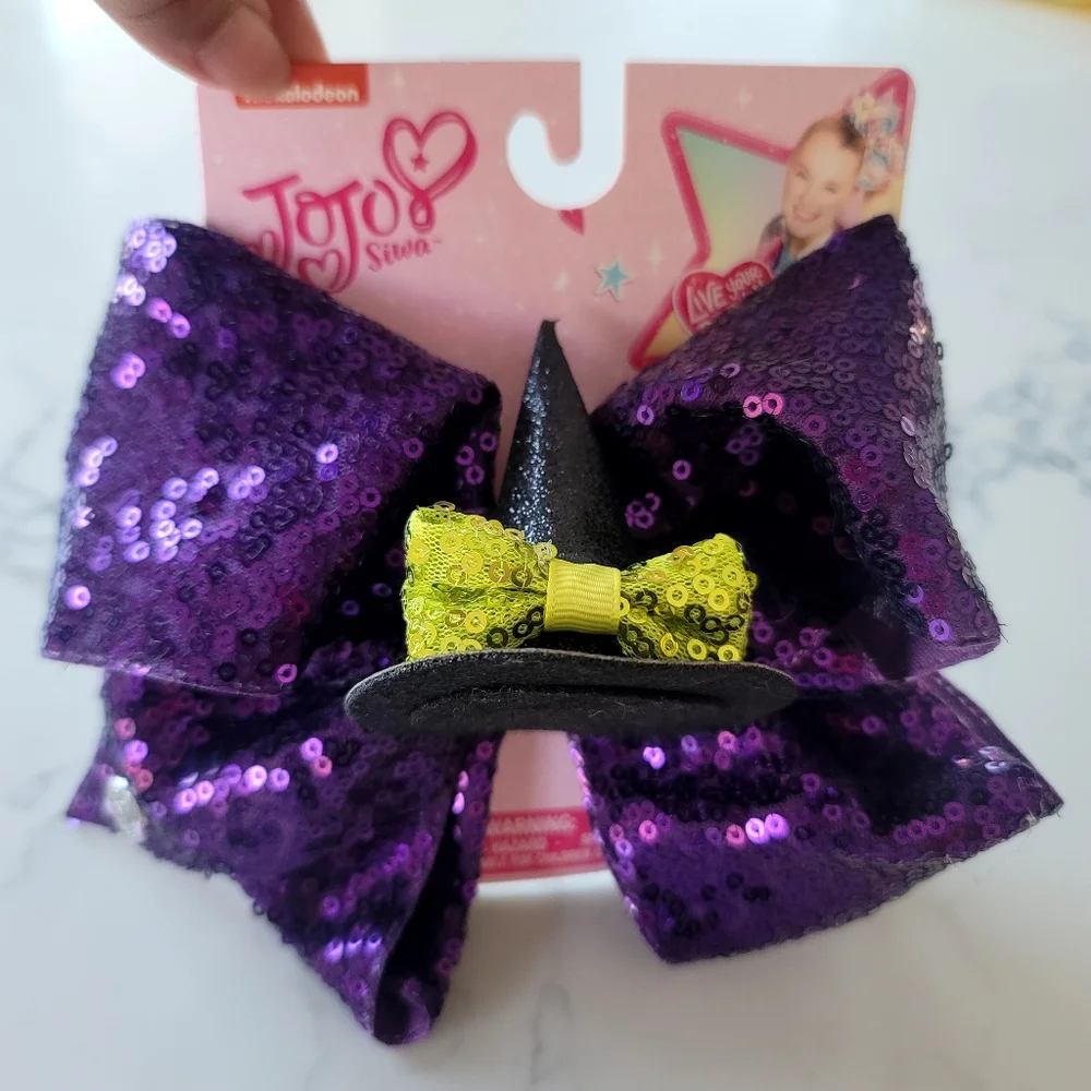 New JOJO SIWA Witch Hat Hair Clip Sequin Bow Halloween
